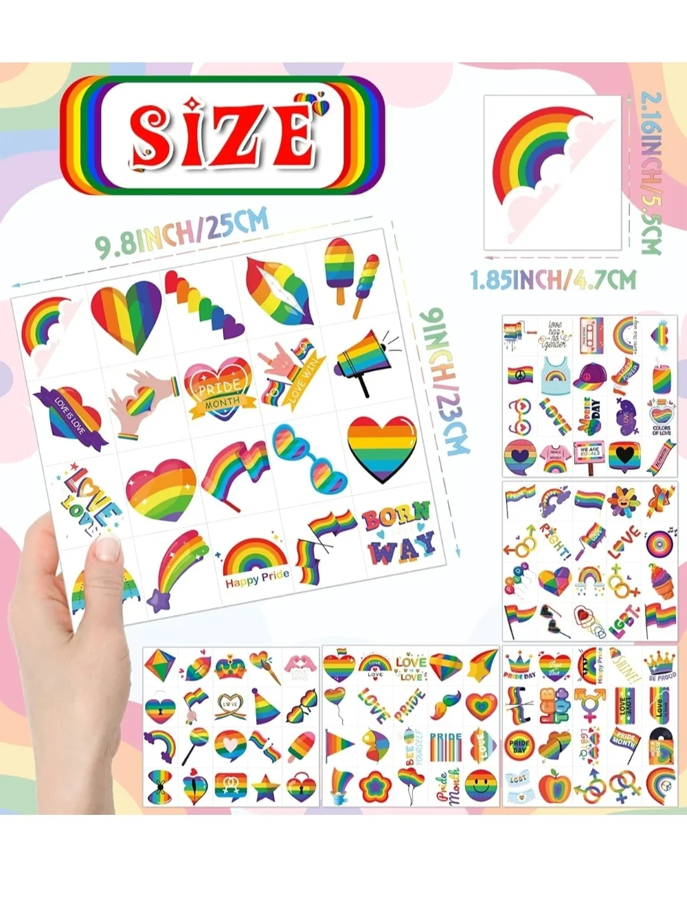 Rainbow Pride Party Tattoos - 120 PCS